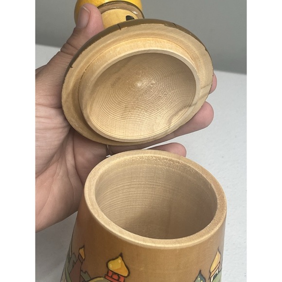 Vtg Russian Treasure Box Canister Jar Hand Carved Wooden Lidded Made In USSR - Picture 10 of 15